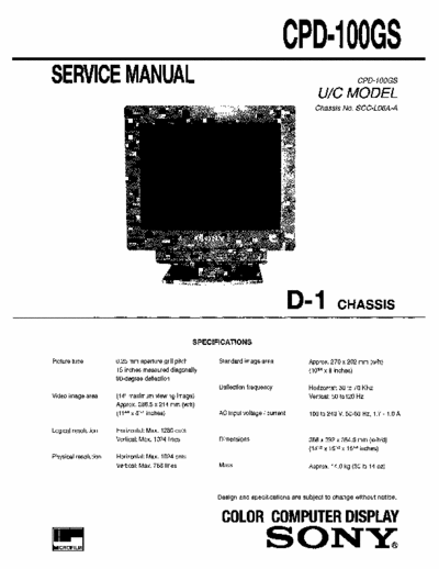 Sony CPD-100GS Service Manual Color Computer Display - (4.426Kb) Part 1/3 - pag. 37